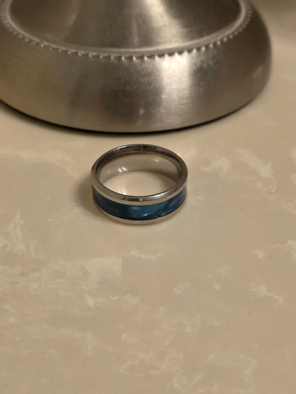 Blue Inlay Stainless Steel Band Ring